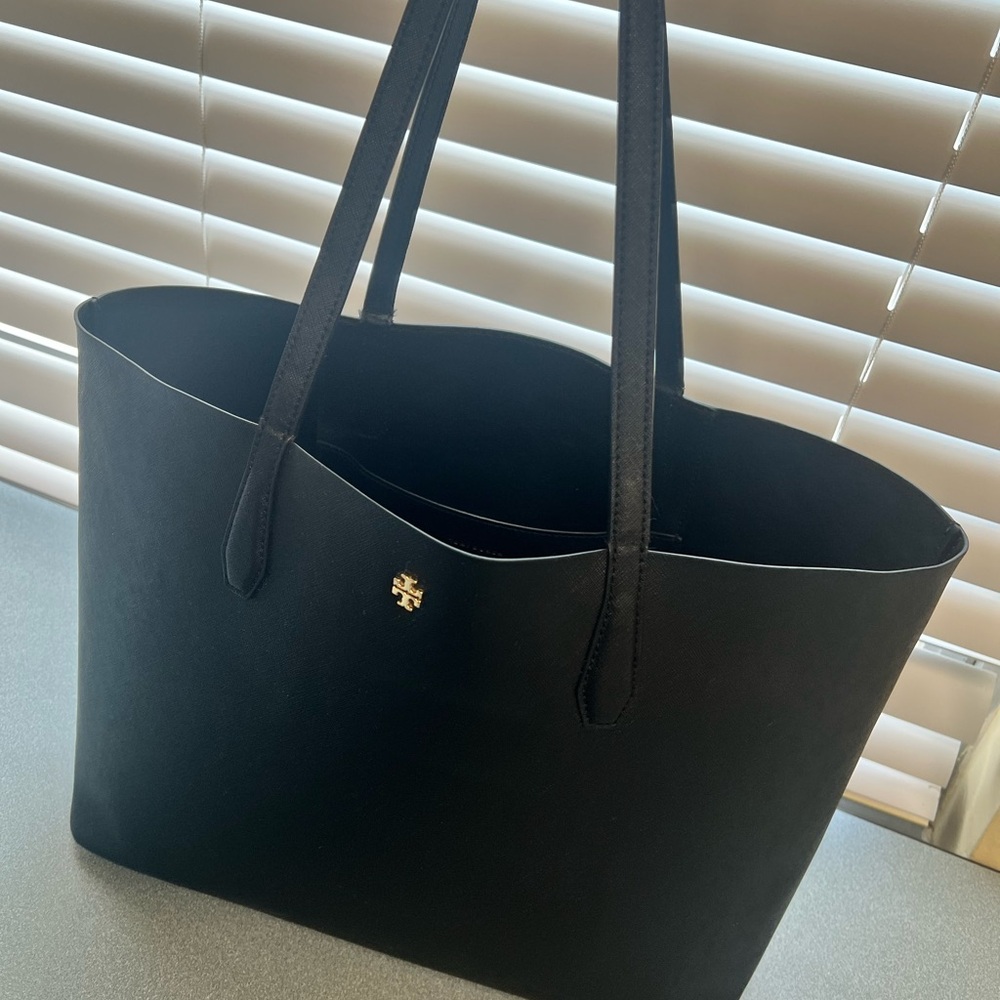 Authentic Blake Saffiano Tote Sleek, Black Tote Bag with Gold Accent